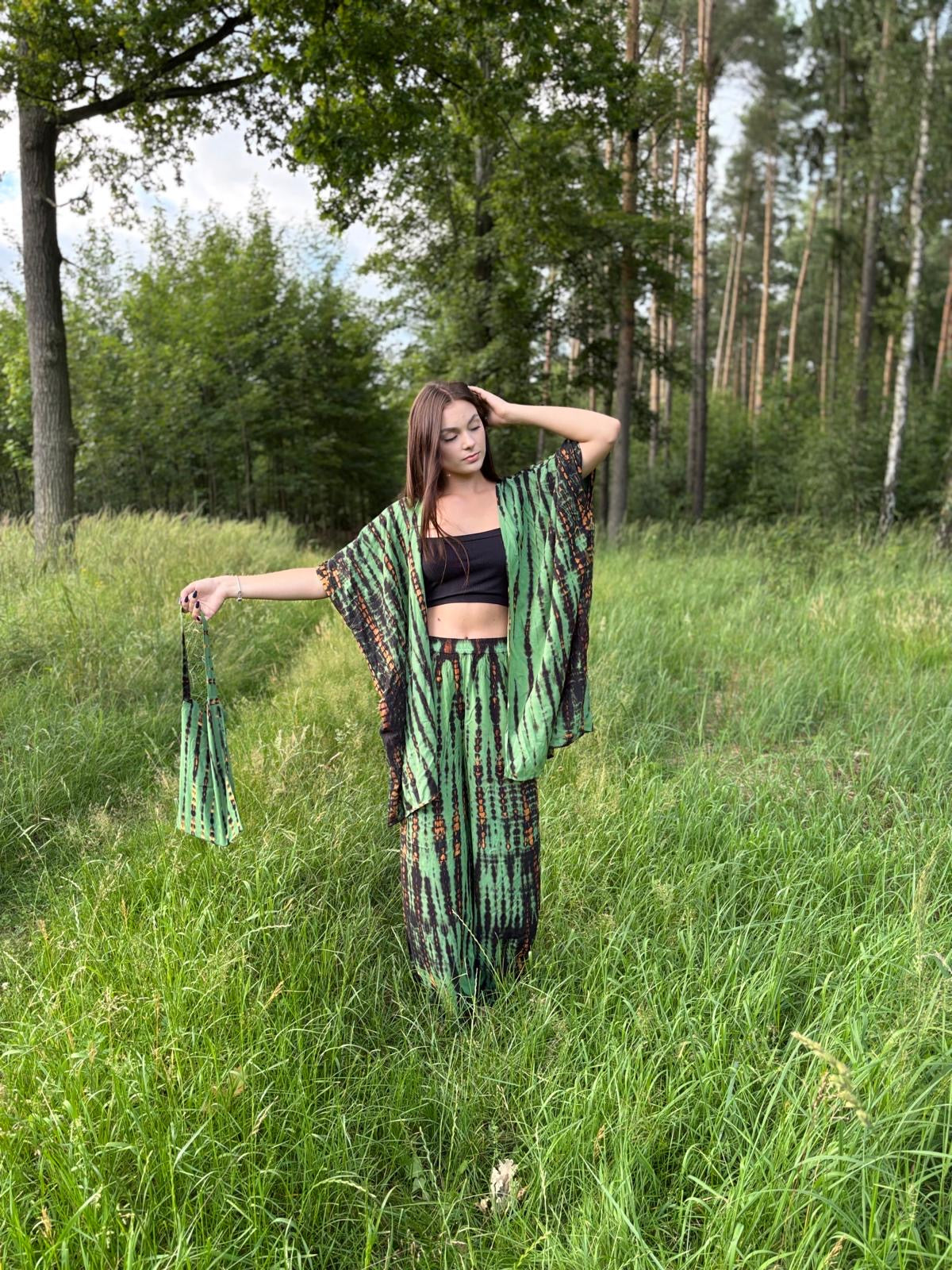 Green Essence - set kimono i spodnie tie dye