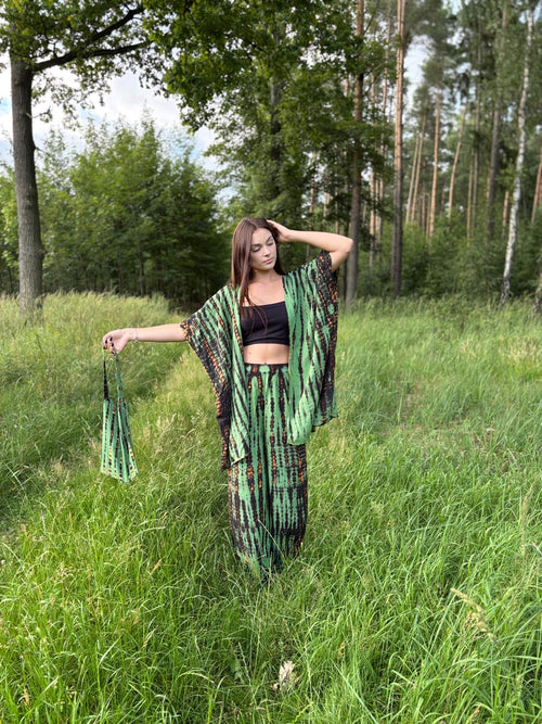 Green Essence - set kimono i spodnie tie dye