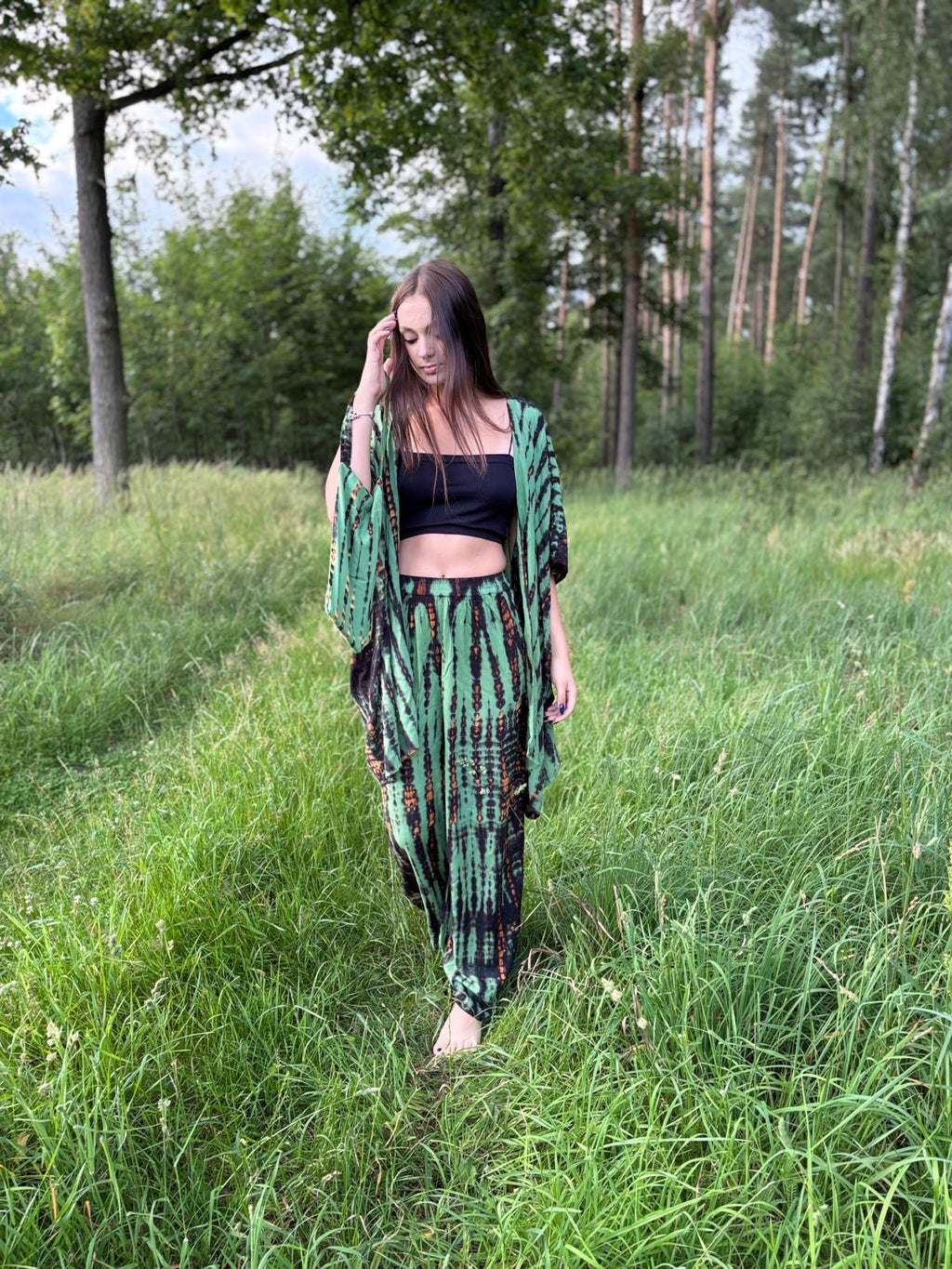 Green Essence - set kimono i spodnie tie dye