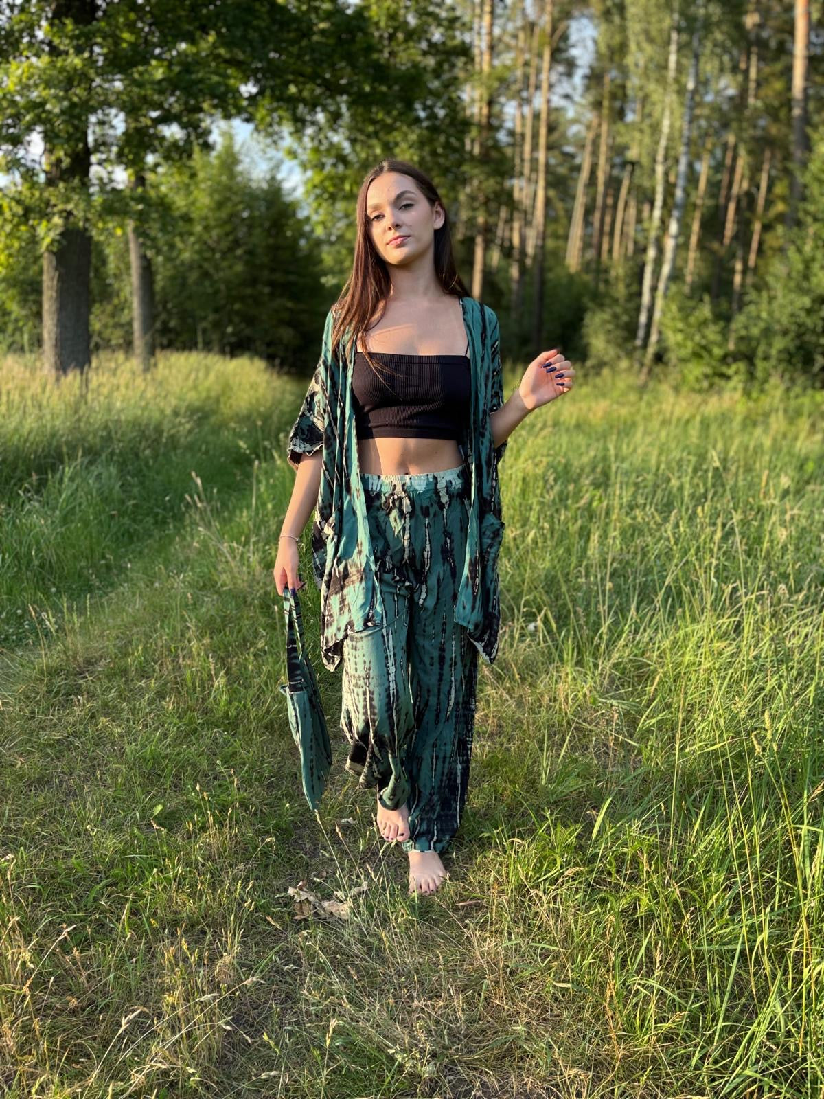 Moss Deep set kimono I spodnie tie dye